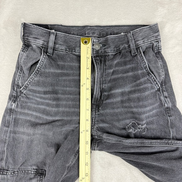 American Eagle Super High Rise Baggy Wide Leg Cargo Jeans Women 0 Short Black - Picture 10 of 15